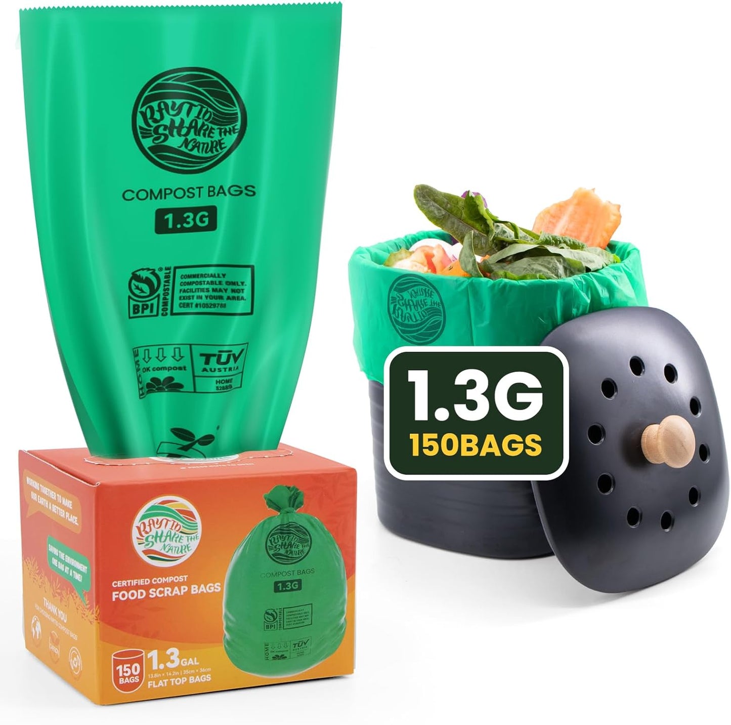 Compost Bags 1.3 Gallon,150 Count,Compostable Small Trash Bags for Kitchen Countertop Compost Bin