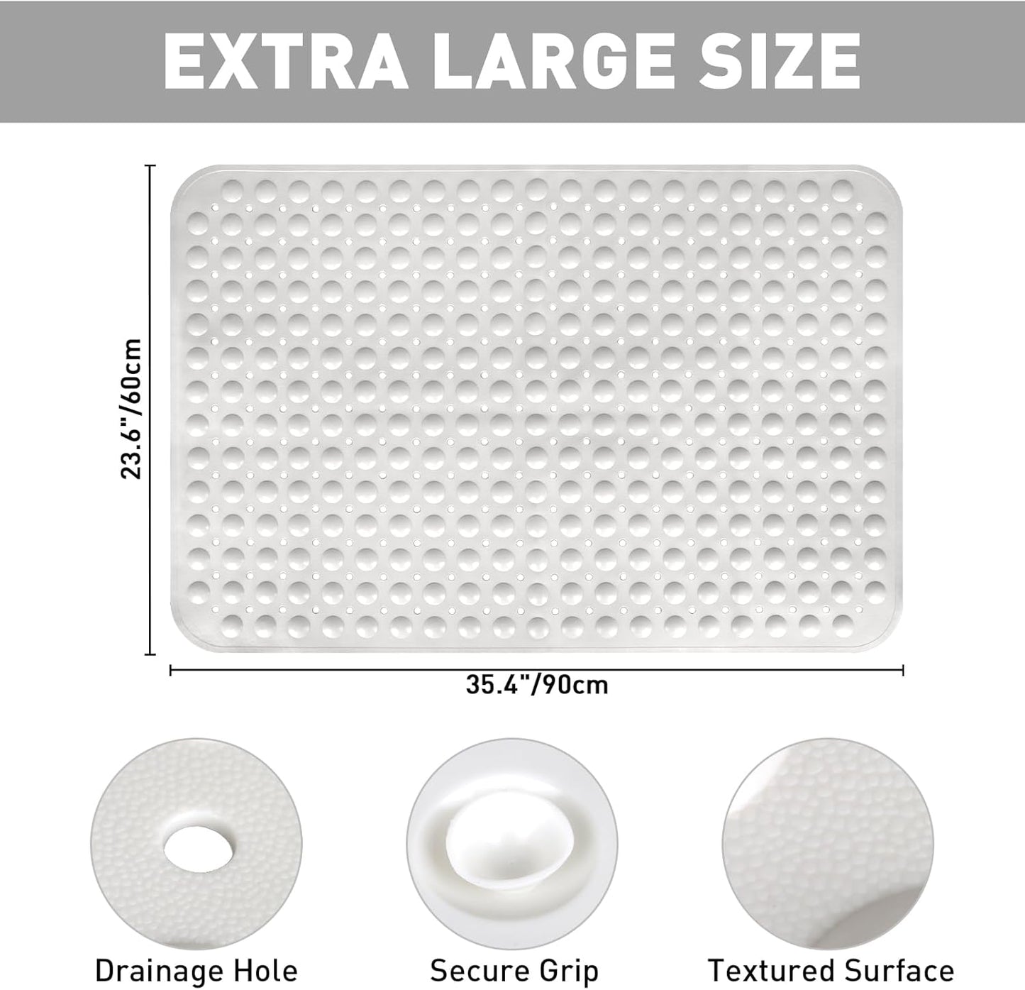 Shower Mat Non Slip: 35.4 x 23.6 Inch Extra Large TPE Shower Mats for Inside Shower - Anti Slip