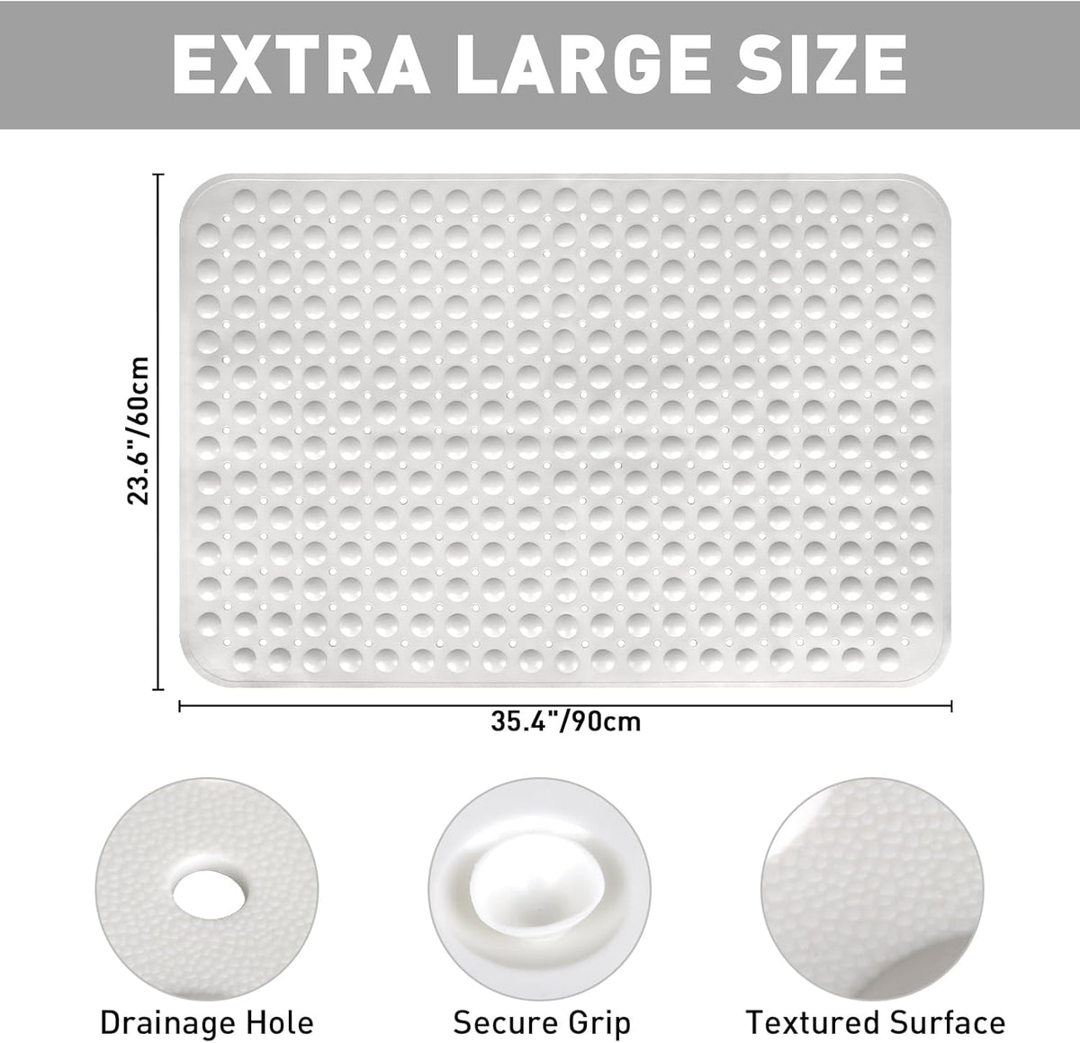 Shower Mat Non Slip: 35.4 x 23.6 Inch Extra Large TPE Shower Mats for Inside Shower - Anti Slip