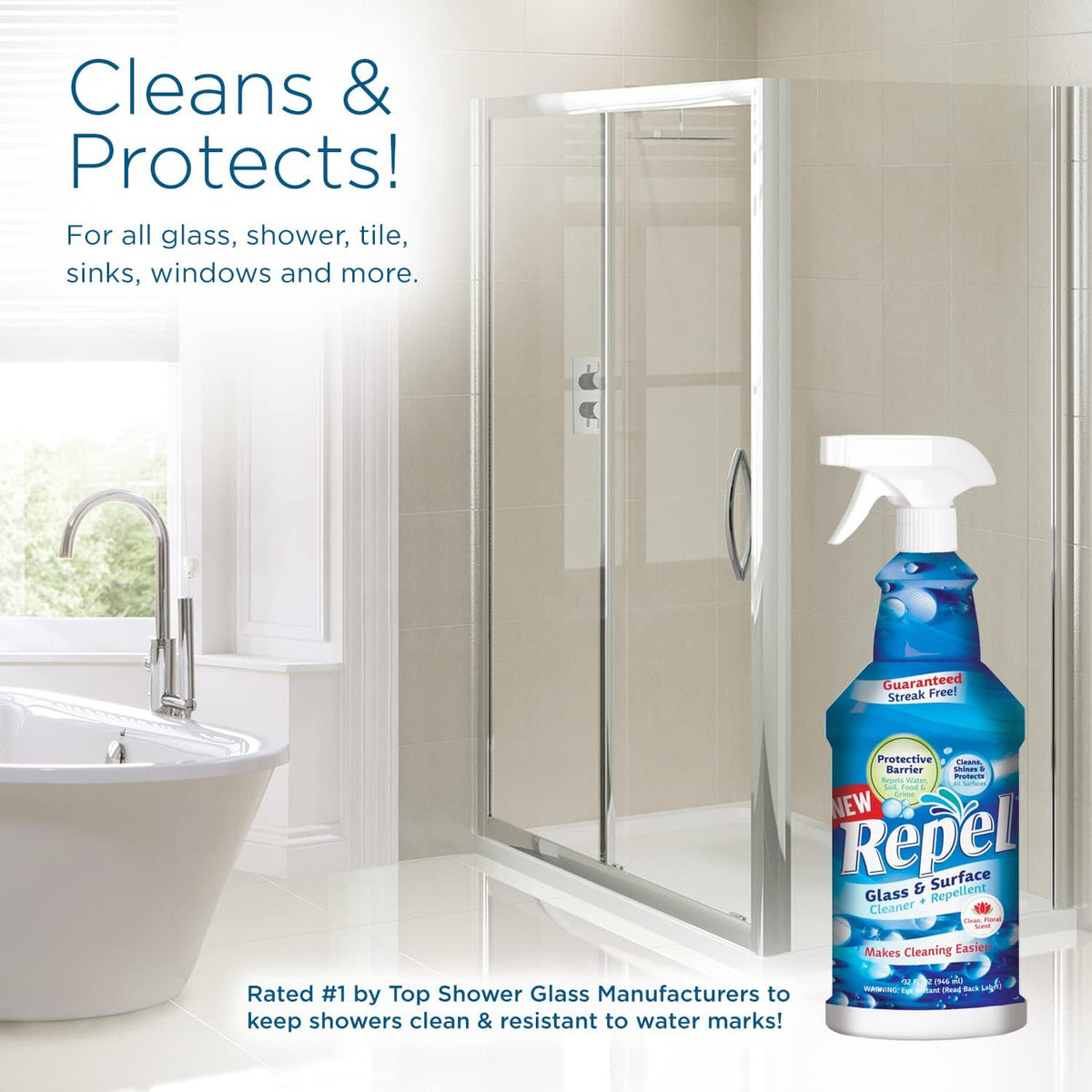 Clean-X REPEL Glass & Surface Cleaner 32 fl. oz. - Cleans & Repels water spots and dirt on glass