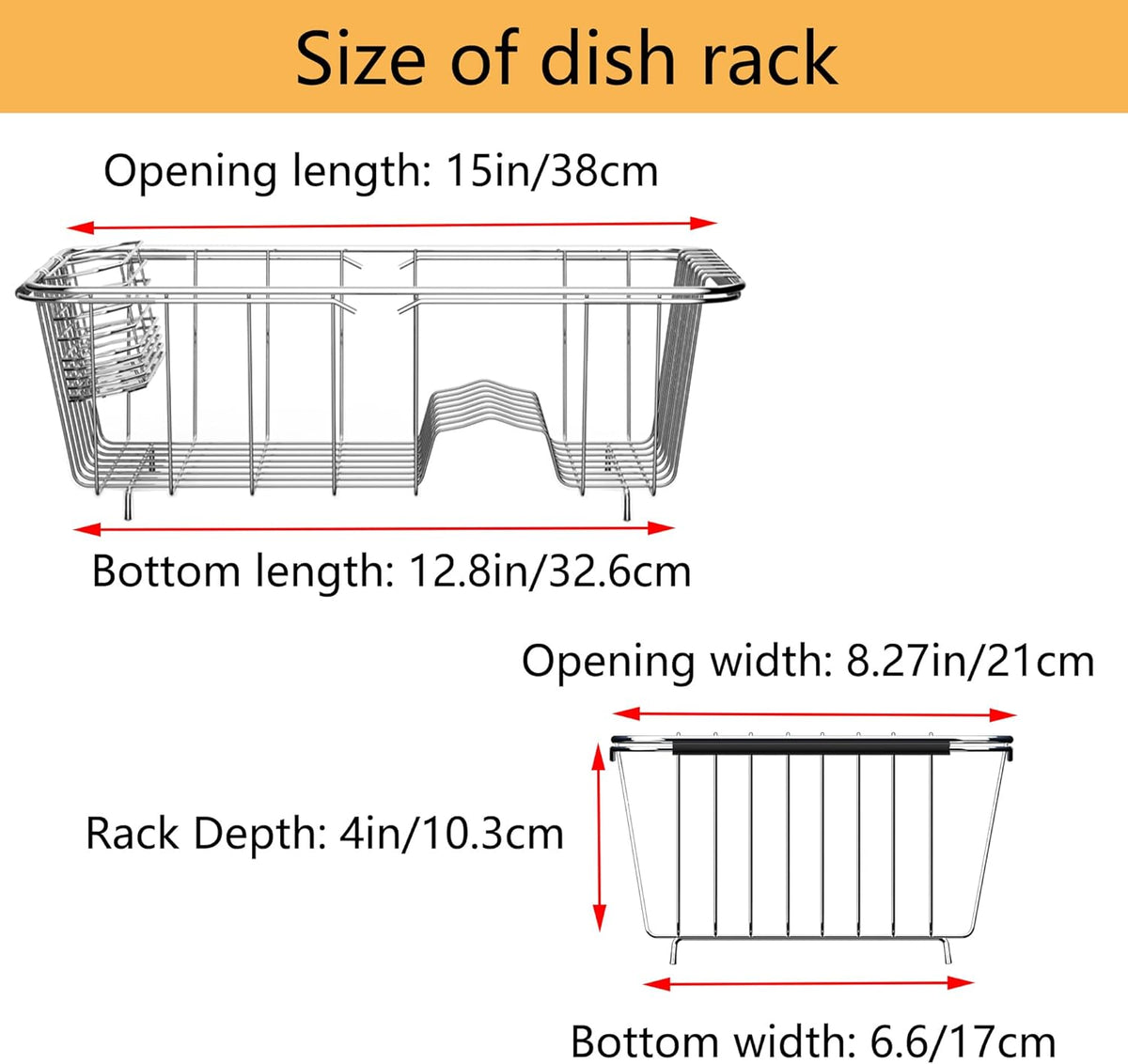 Stainless Steel Dish Drying Rack(15"L x 8.3"W x 4.2"D), Expandable Fruit & Vegetable Drain Rack
