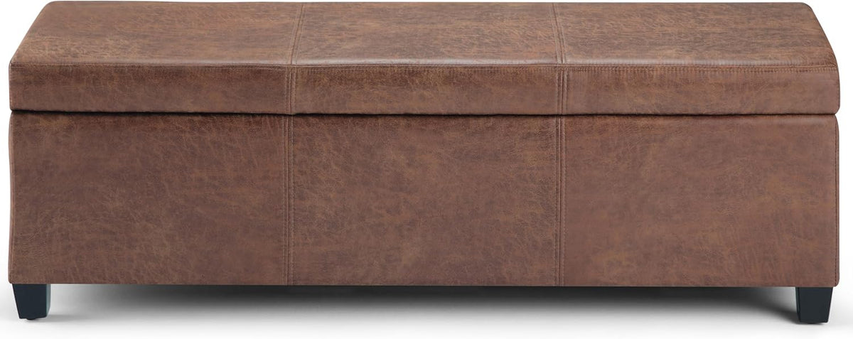 SIMPLIHOME Avalon 48 inch Wide Contemporary Rectangle Storage Ottoman Bench in Distressed Umber
