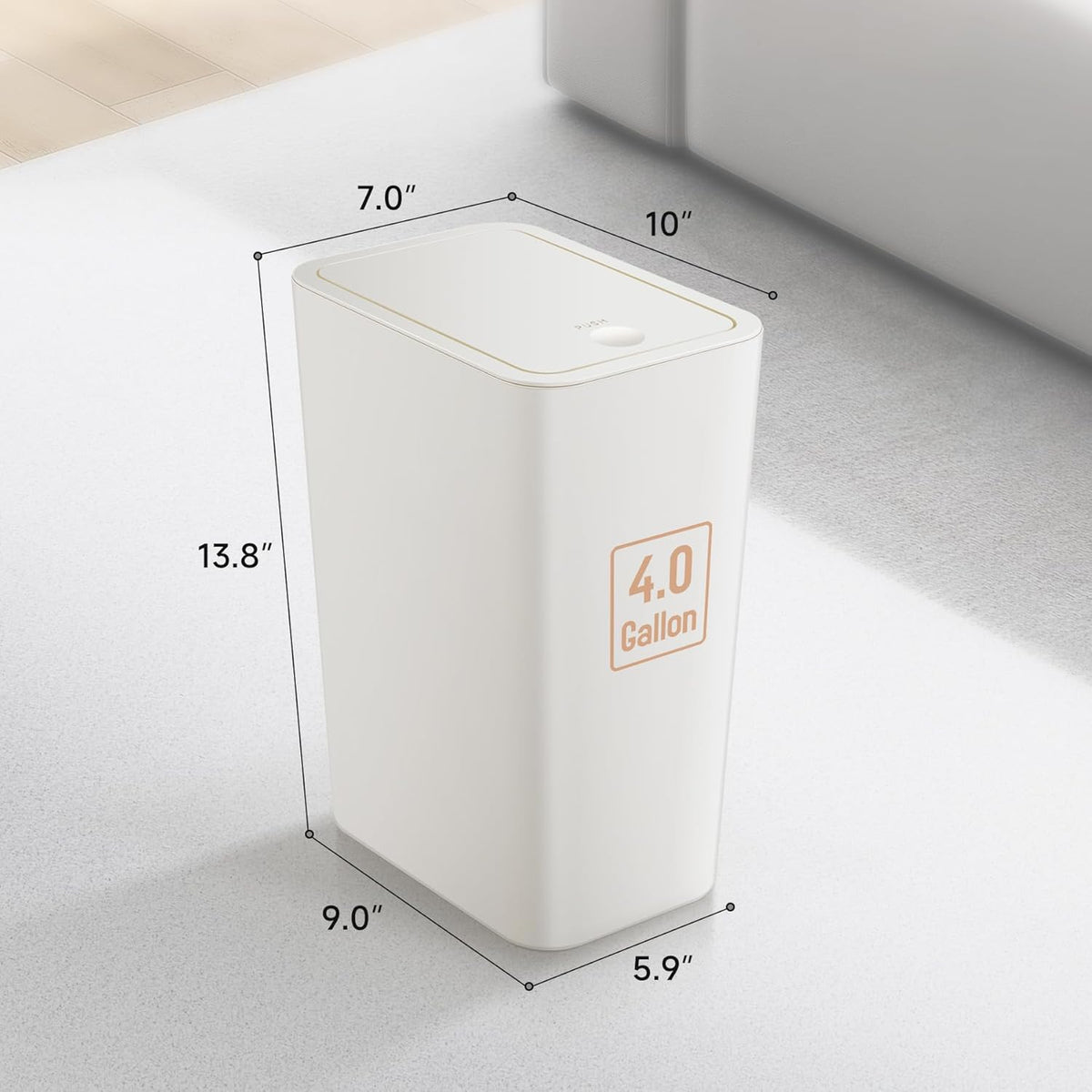 TIPGO Bathroom Trash Can with Lid, 4 Gallon / 15 Liter Small Garbage Can, Press Top Bin, Plastic