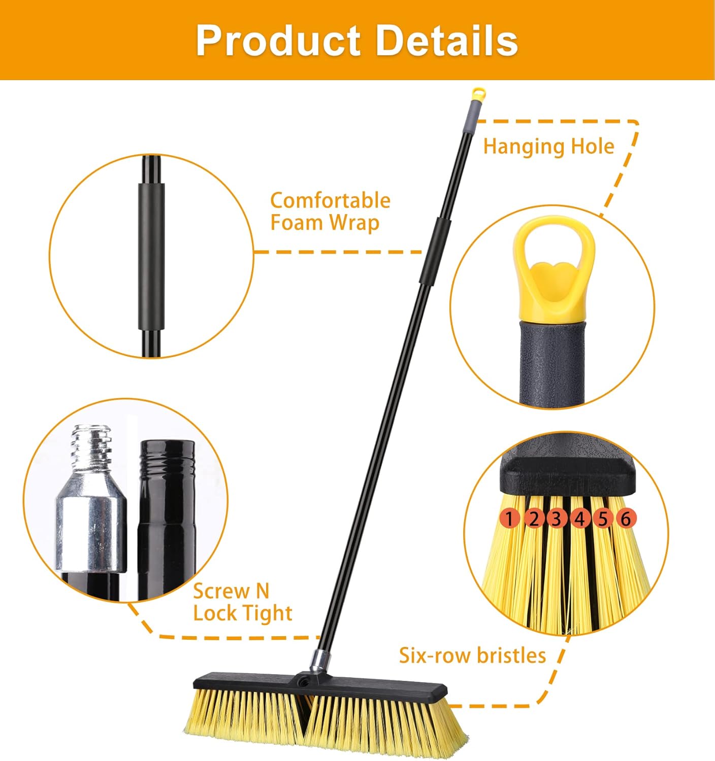 KeFanta 18 Inches Push Broom Outdoor- Heavy Duty Broom with 63" Long Handle for Deck Driveway