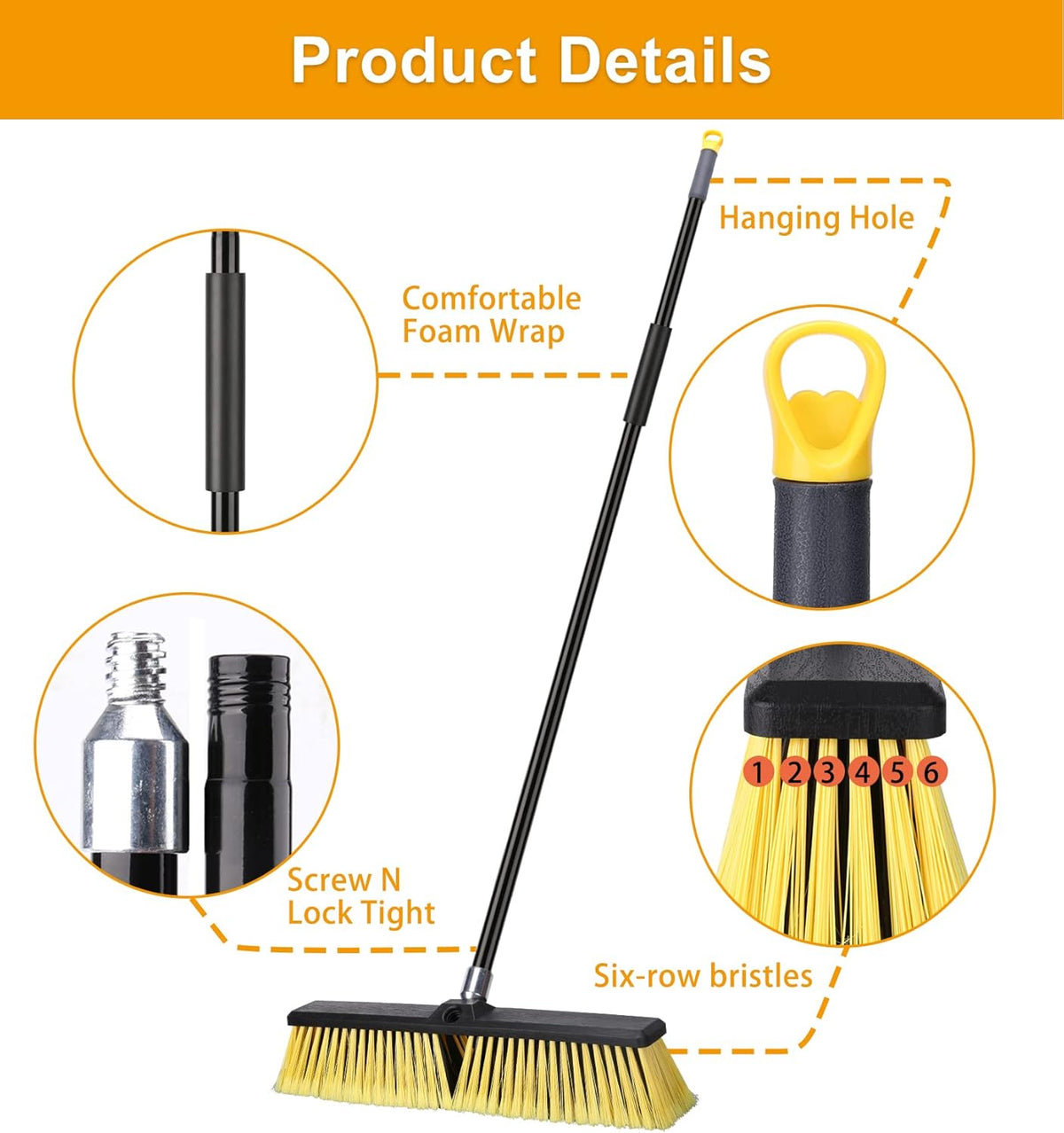 KeFanta 18 Inches Push Broom Outdoor- Heavy Duty Broom with 63" Long Handle for Deck Driveway