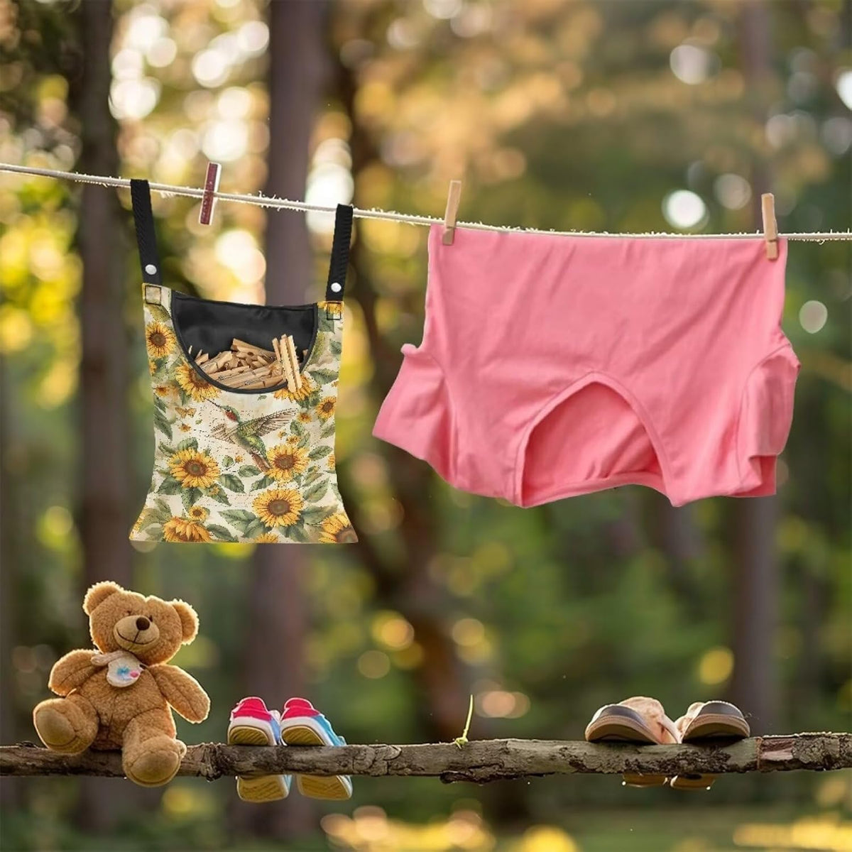 Hummingbird Laundry Clothespin Bag Clothespin Storage Hanger Bag with a Large Opening, Hanging