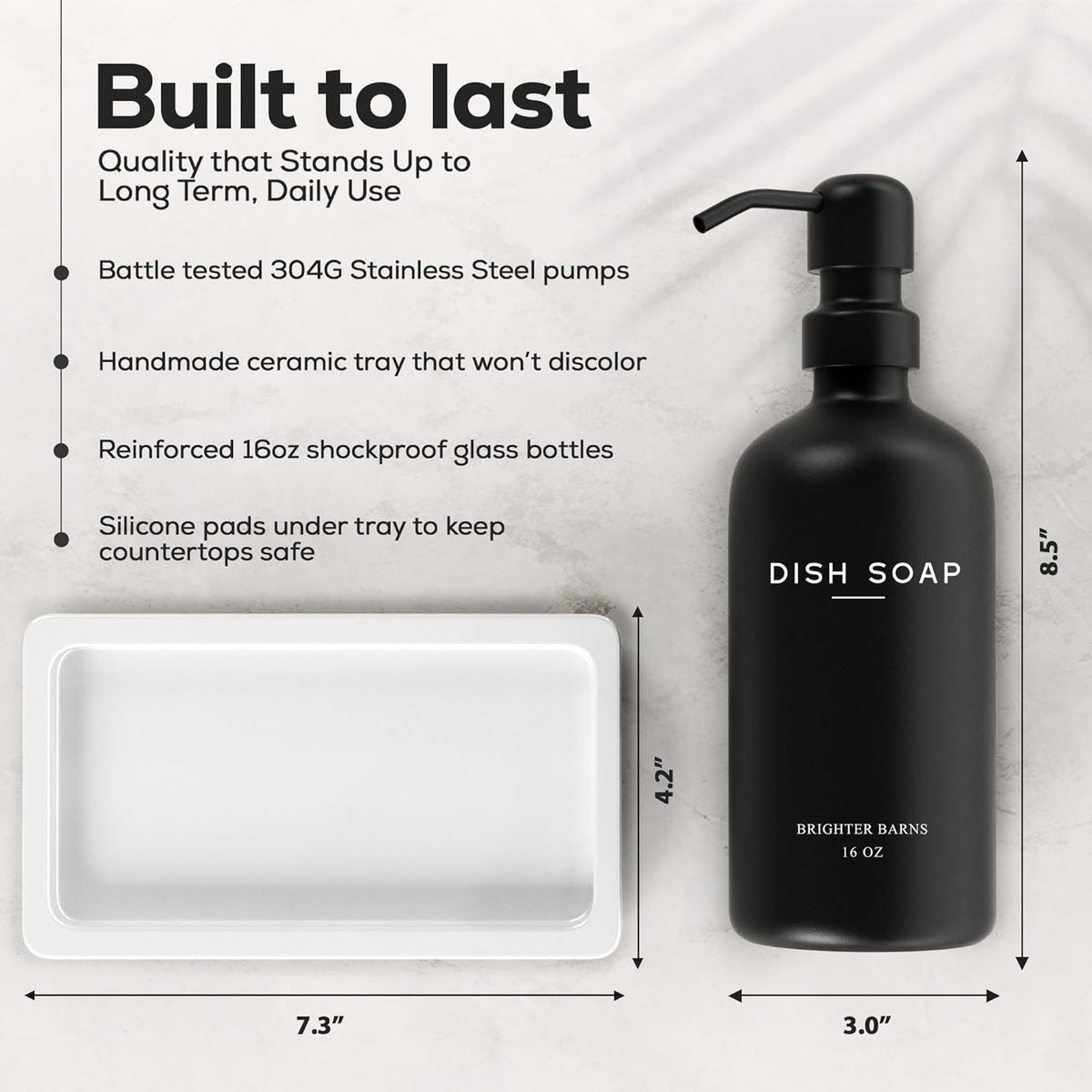 Luxury Glass Hand and Dish Soap Dispenser Set by Brighter Barns - Kitchen Soap Dispenser Set with