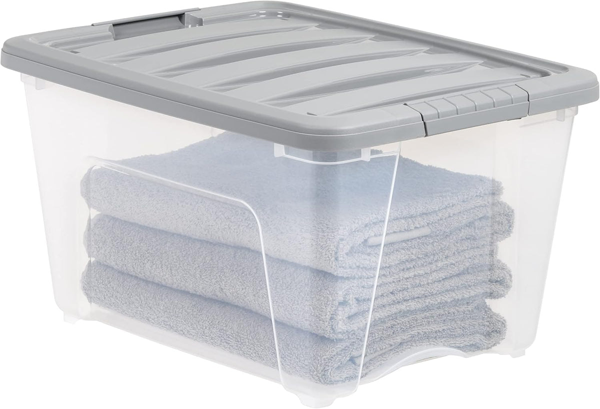 Amazon Basics Plastic Storage Containers with Secure Latching Lids, Stackable Organization Bins, 32