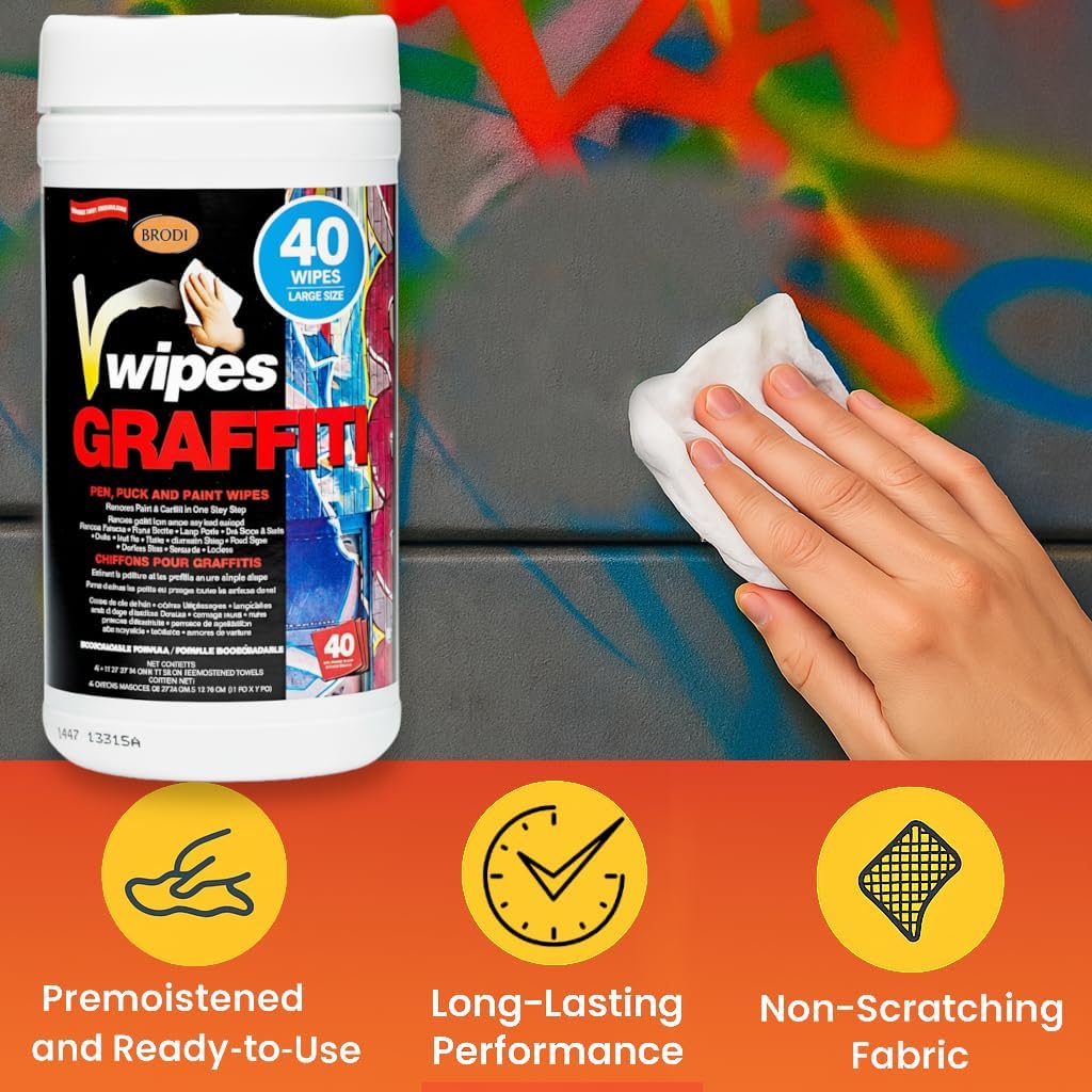V-Wipes Graffiti Remover Wipes – Pre-Moistened Towels for Paint, Ink & Marker Removal – Non-Toxic