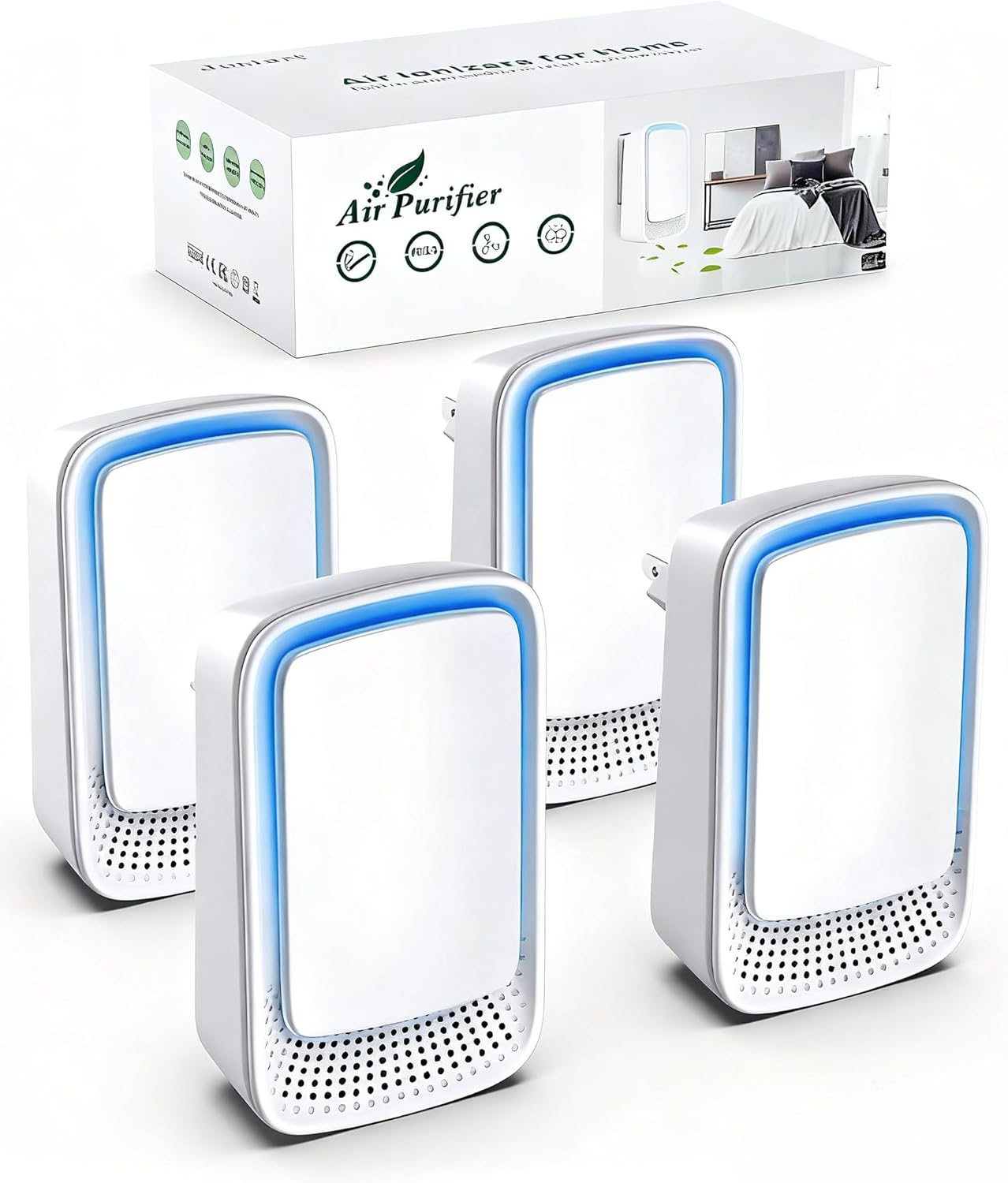 Plug In Air Ionizer Purifier for Home (4 Pack), Negative Ion Generator, Quiet Air Freshener for
