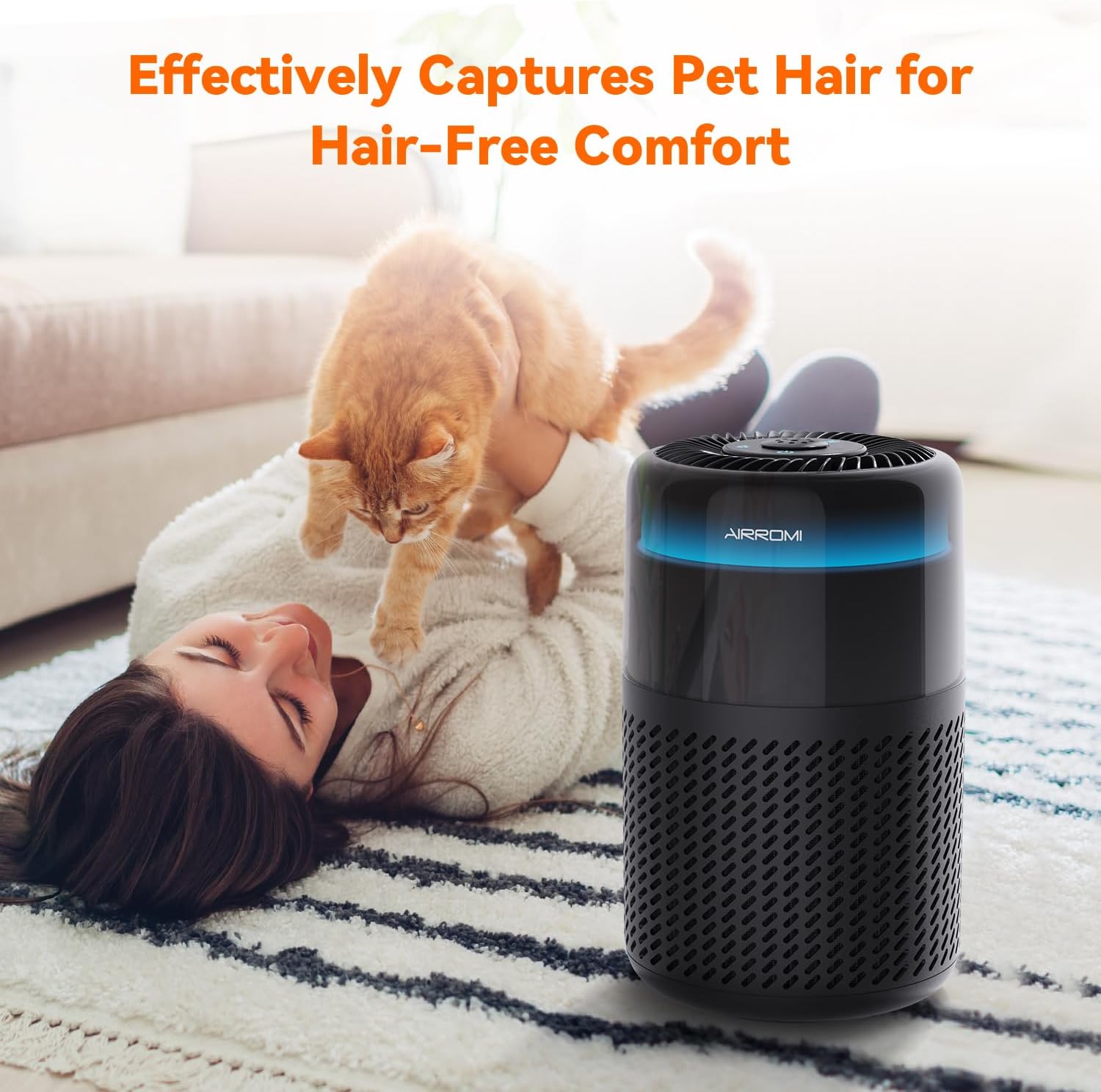 AIRROMI Air Purifier for Bedroom Home,HEPA Filter,Covers Upto 549 Ft²,Quiet 360°intake Air Cleaner