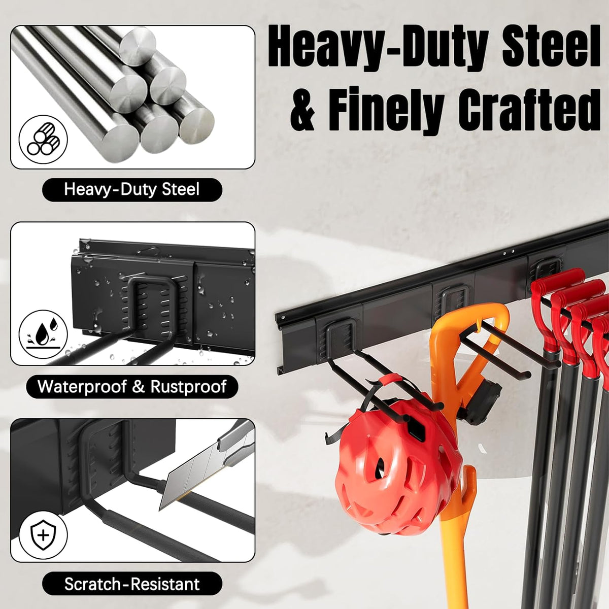 Garage Garden Tool Organizer Wall Mount, Heavy Duty Garage Tool Storage Rack 64 Inches, Max Load