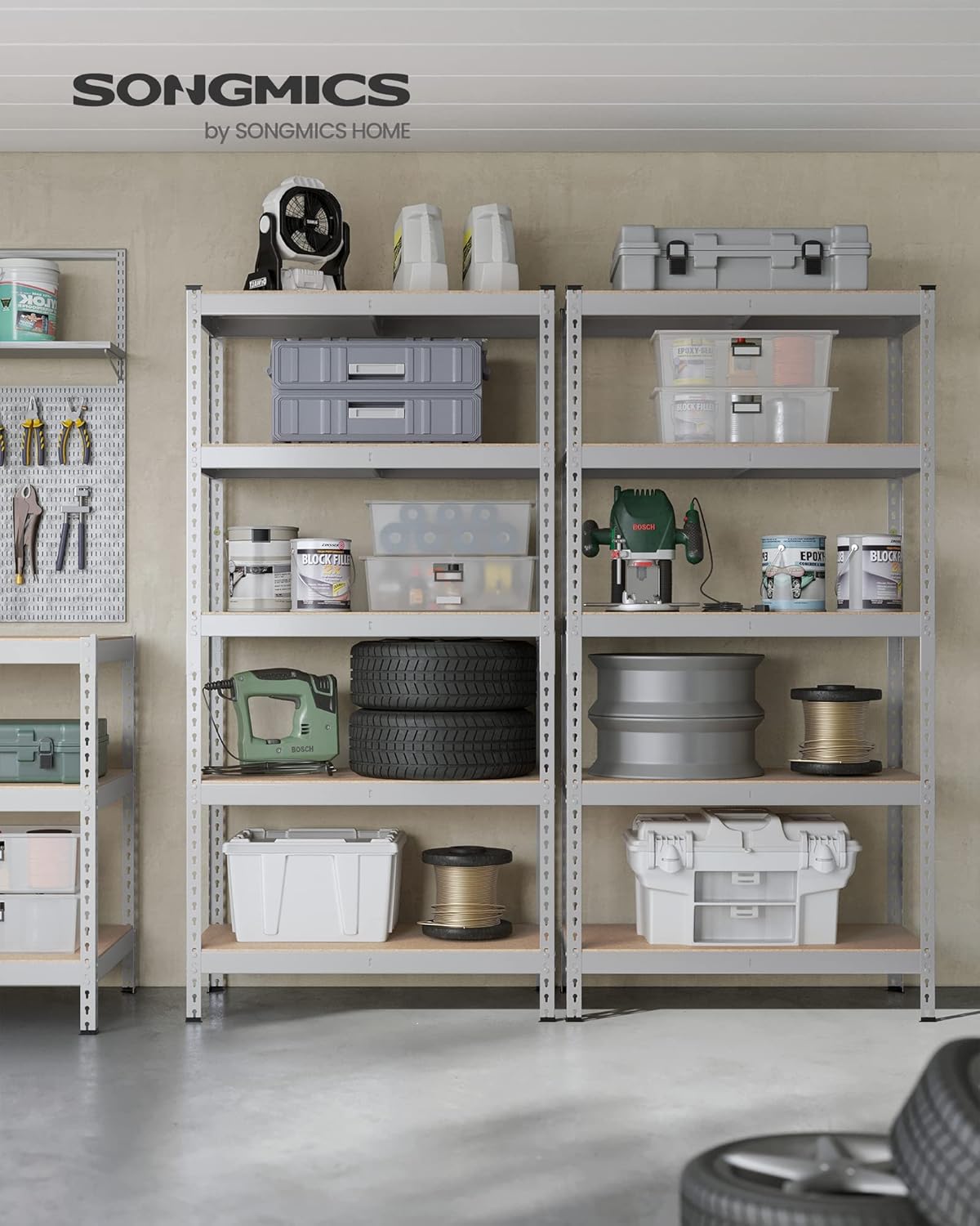 SONGMICS 5-Tier Storage Shelves, Load 2310 lb, Set of 2 Garage Storage, Boltless Assembly