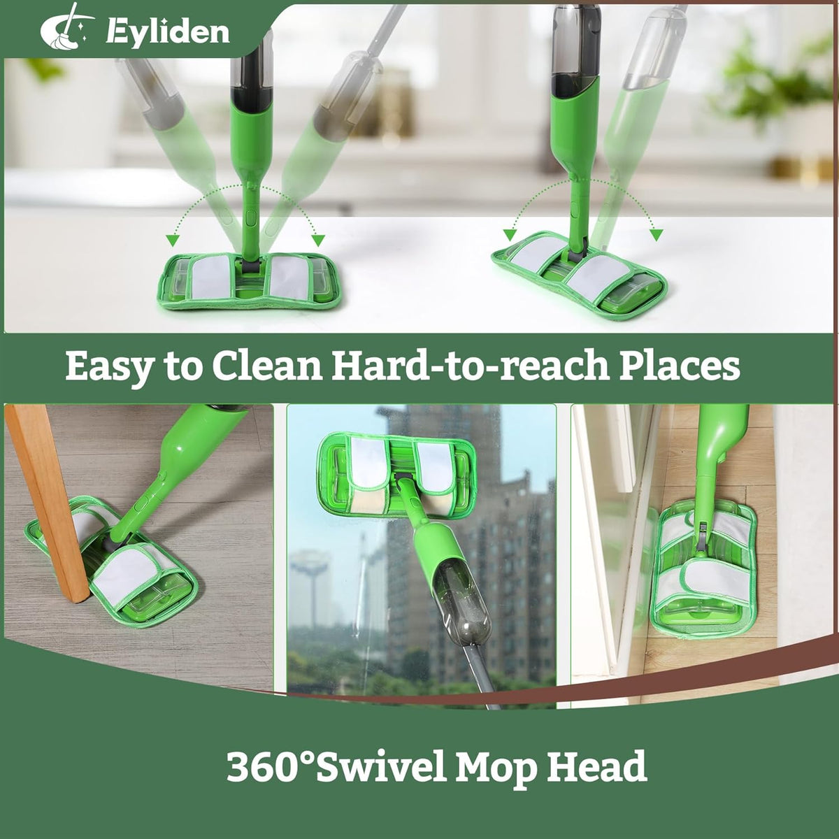 Eyliden Spray Mop - Design for Small Spaces | 12 Disposable Cloths, 1 Reusable Pad, 13 oz