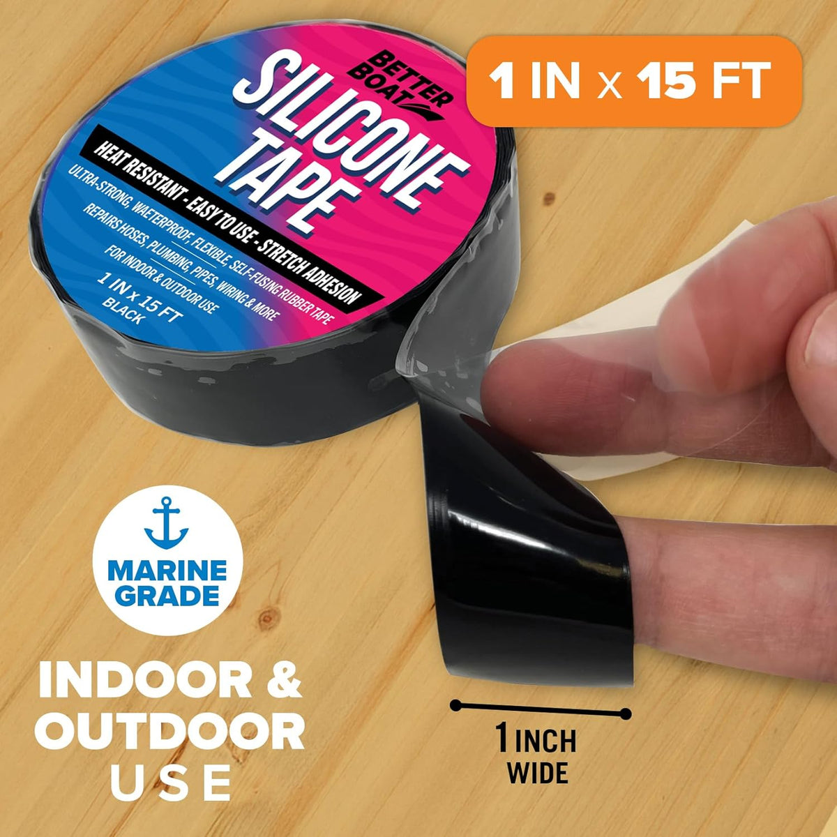 Black Heavy Duty Silicone Tape, Self-Fusing Rubber Hose and Plumbing Water Pipe Repair Seal, Coax