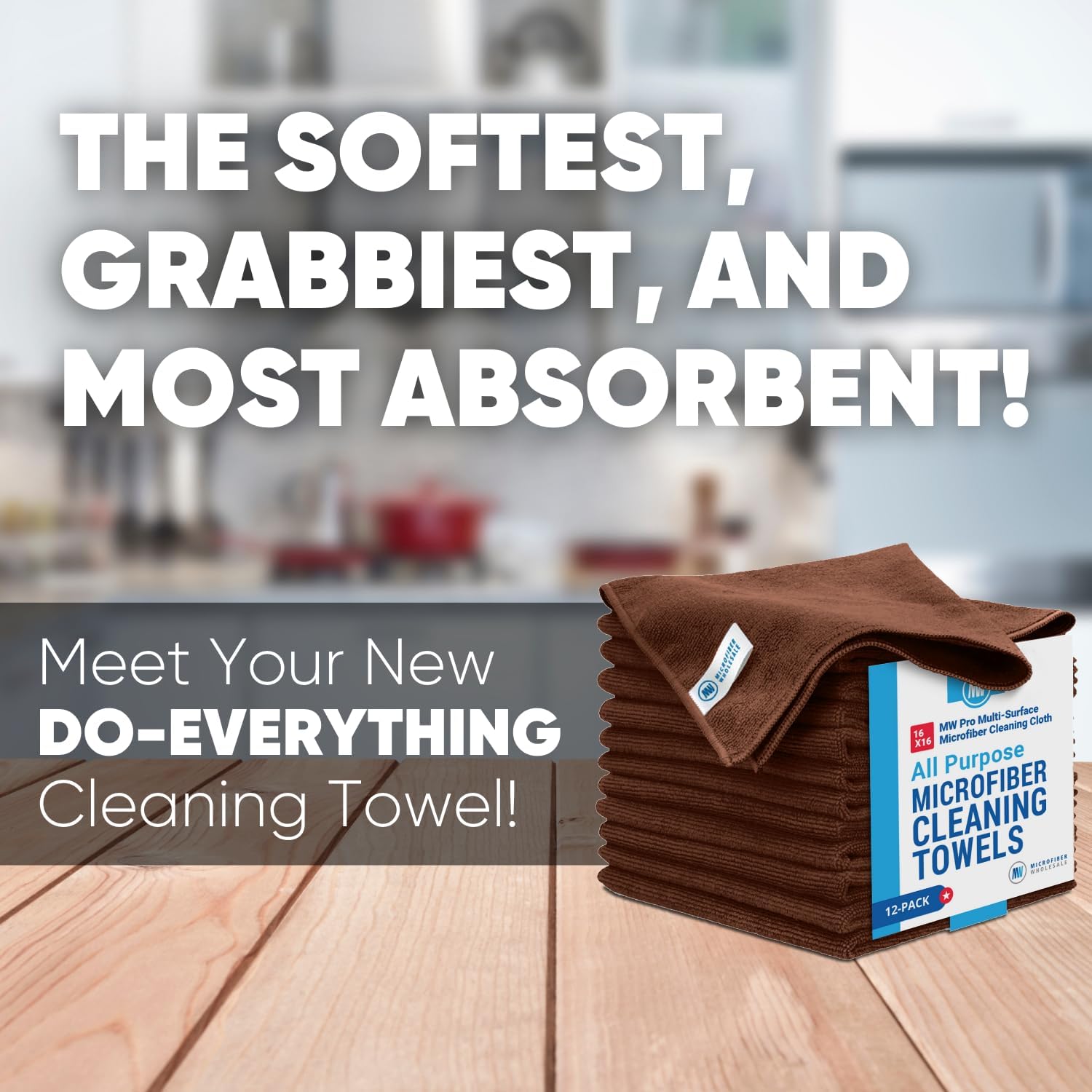 MW Pro Microfiber Cleaning Cloth | Brown | 12 Pack | 16” x 16” | Coffee, Barista, Espresso Towels