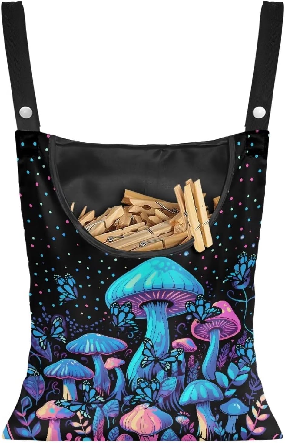 Blue Mushroom Adjustable Door-Hanging Laundry Clothespin Bag Clothespin Storage Bag Laundry