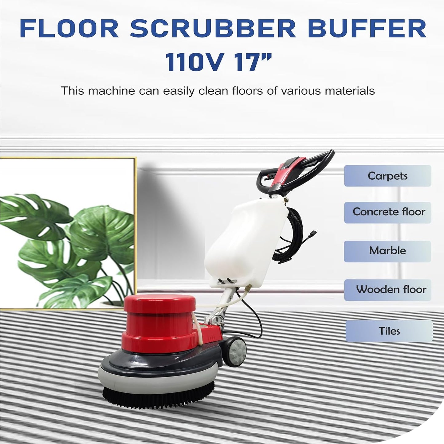 1100W Red Floor Polisher Commercial Floor Cleaner Polishing Machine Carpet Buffer Scrubber with