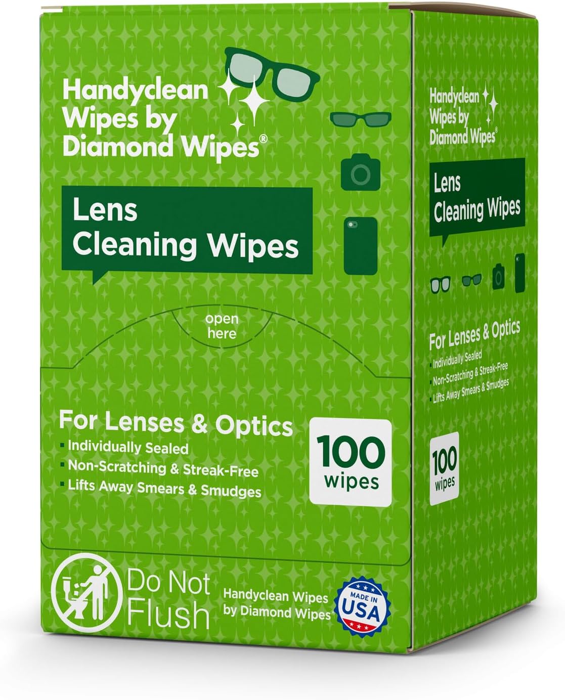 HandyClean Pre-Moistened Lens Cleaning Wipes, Eyeglass Wipes, Screen Wipes, 100 ct of 6 x 5 inches