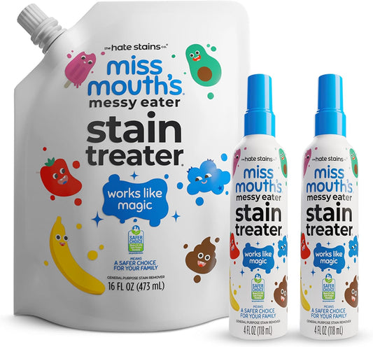 Miss Mouth’s Messy Eater Stain Treater Refill Ready Kit - 2 Pack Stain Remover Spray and 16oz