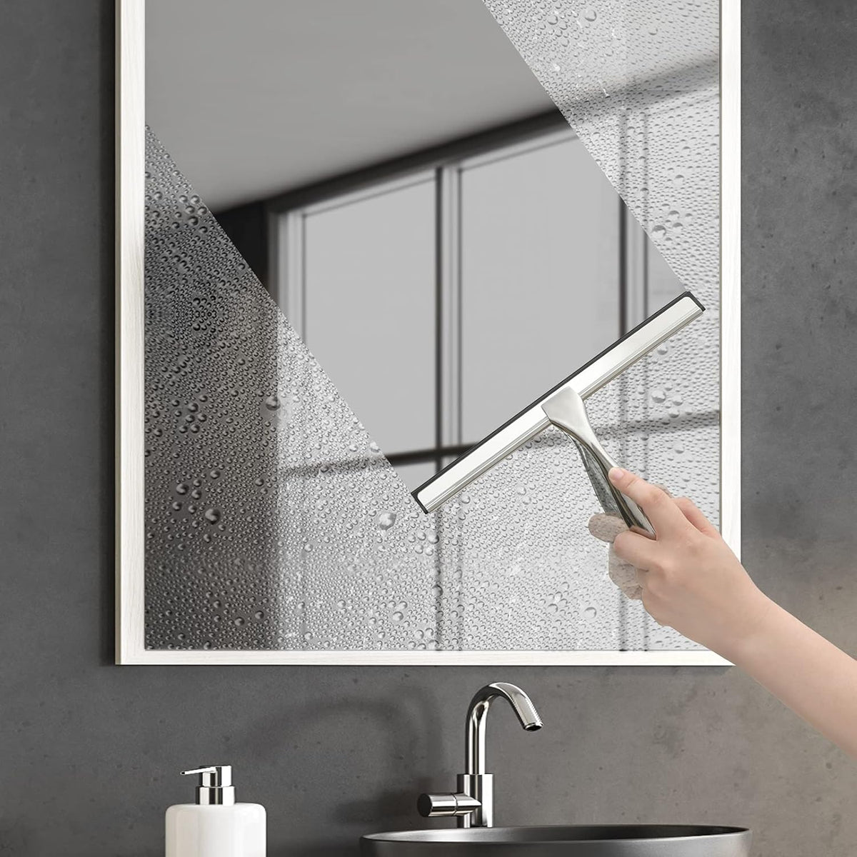 Hiware All-Purpose Shower Squeegee for Shower Doors, Bathroom, Window and Car Glass - Stainless