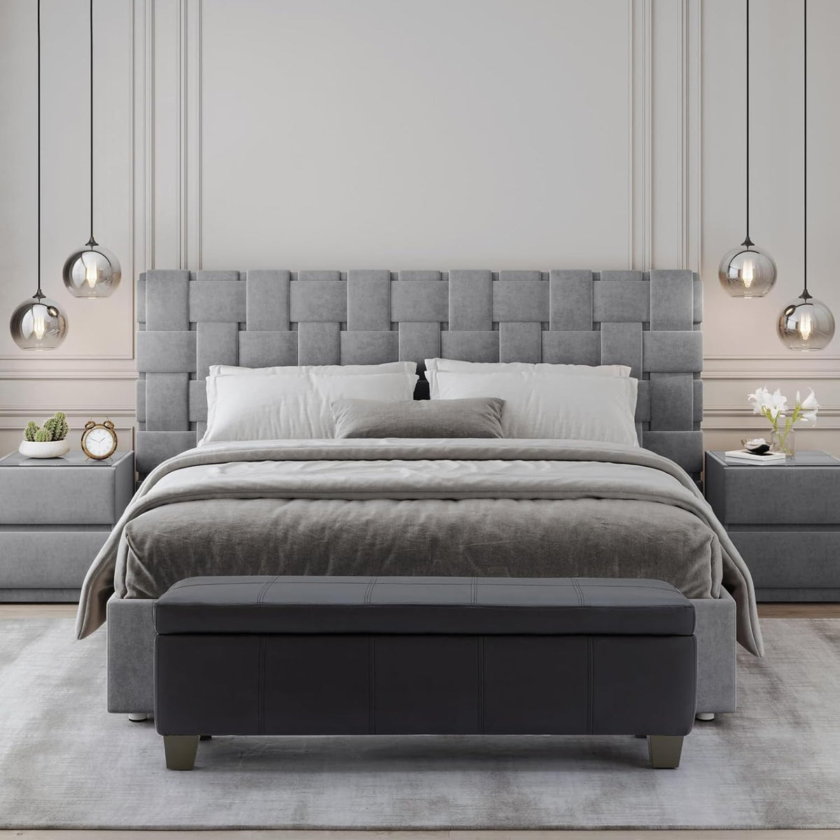 51 Inch Black Faux Leather Ottoman with Storage, Rectangular Extra Long Bench, End of Bed Bench