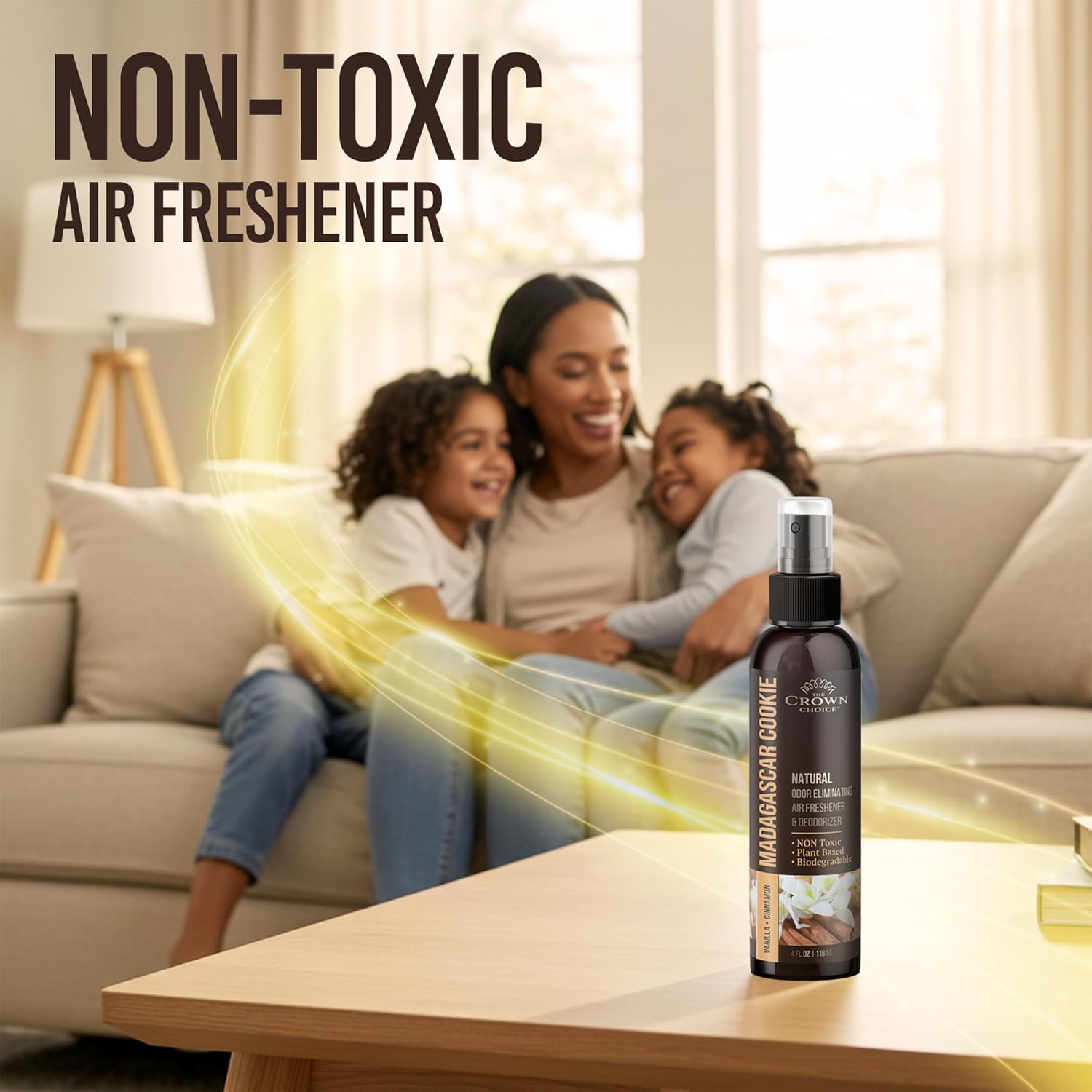 Non-Toxic Odor Eliminator, Natural Vanilla & Cinnamon Air Freshener Spray for Home, Room, Closet &