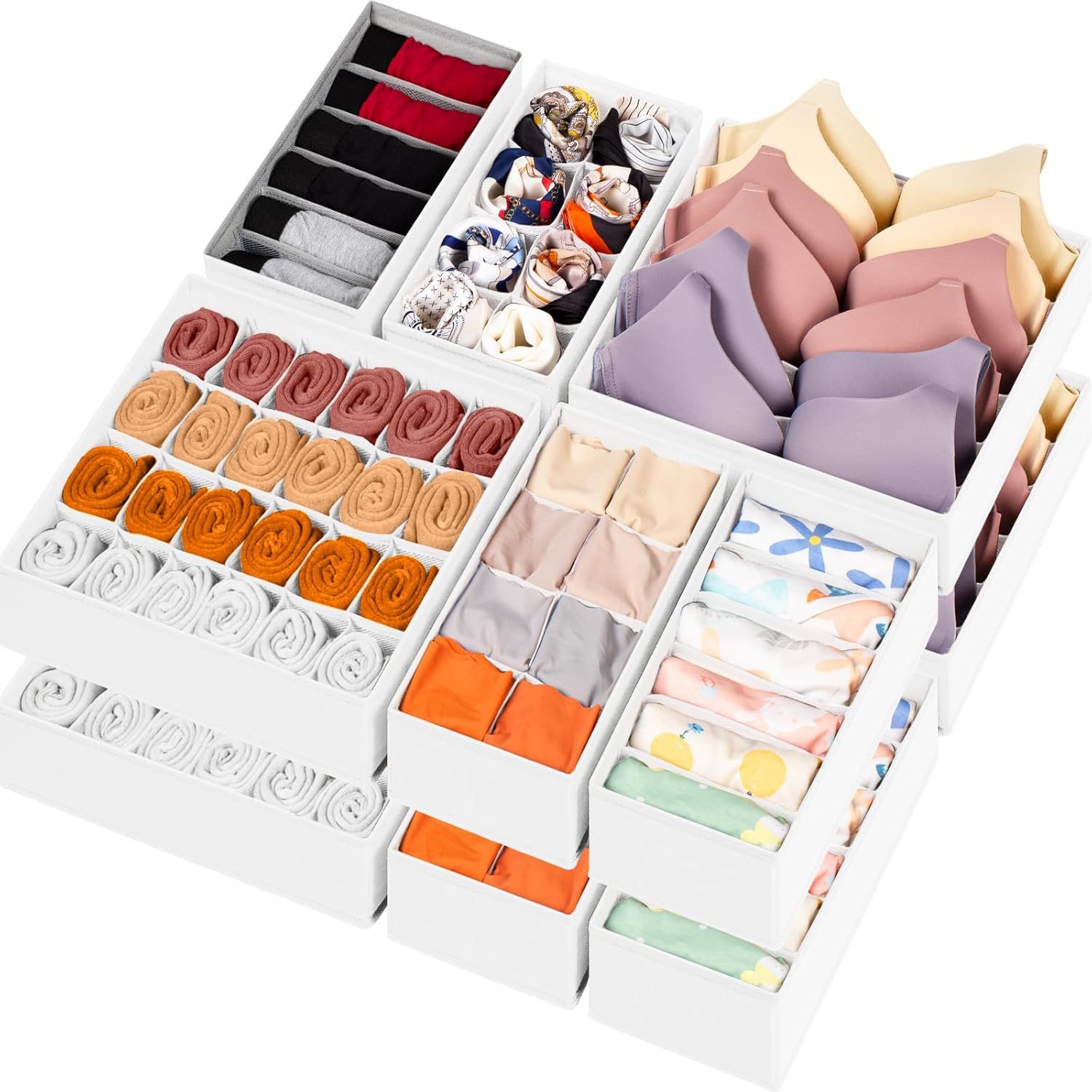 12 Pack Drawer Organizers for Clothing, 116 Large Compartments Fabric Dresser Closet Organizers and
