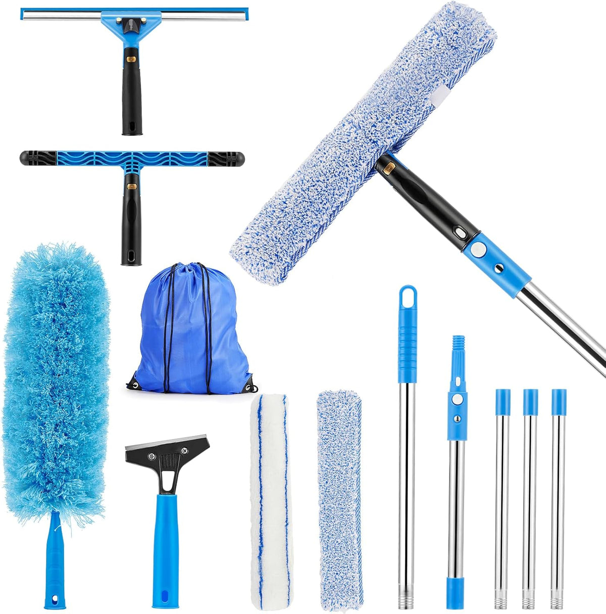 75'' Window Squeegee Cleaner Tool, Professional Window Cleaning Kit for Glass with 360° Rotation &