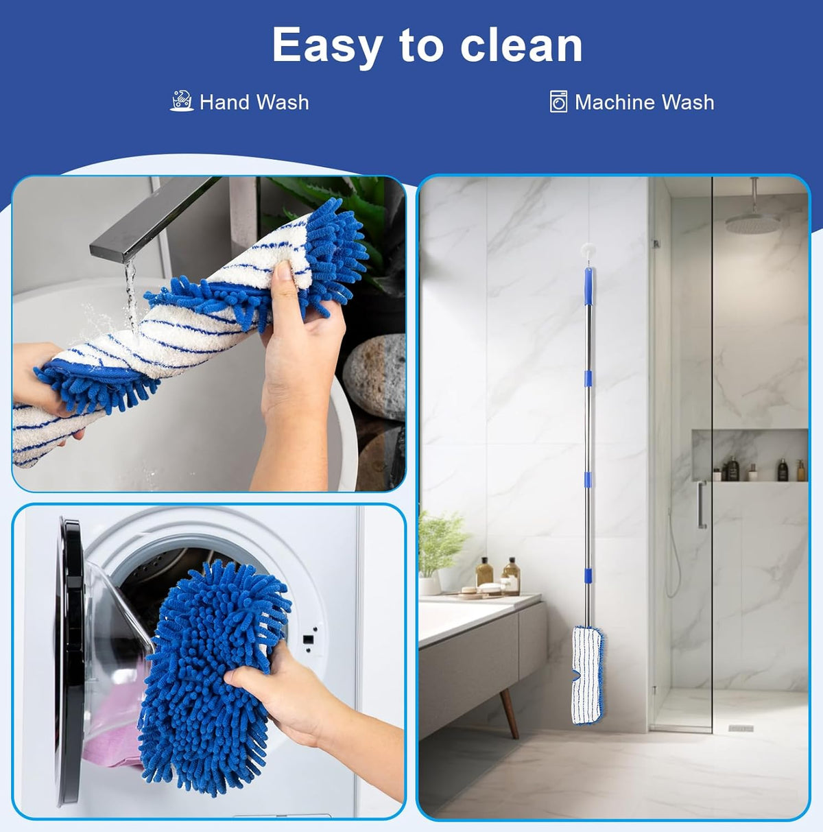 Microfiber Dust Mop for Floor Cleaning - Dual-Sided Washable Pads, Adjustable Stainless Steel