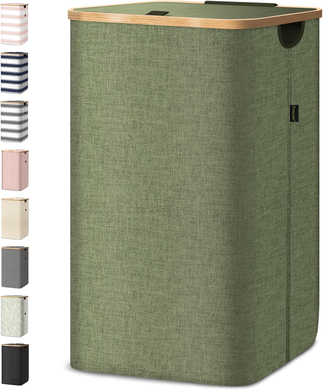 BALEINE Laundry Hamper with Lid, Tall Laundry Baskets with Bamboo Pull Handles, Large Laundry Bin