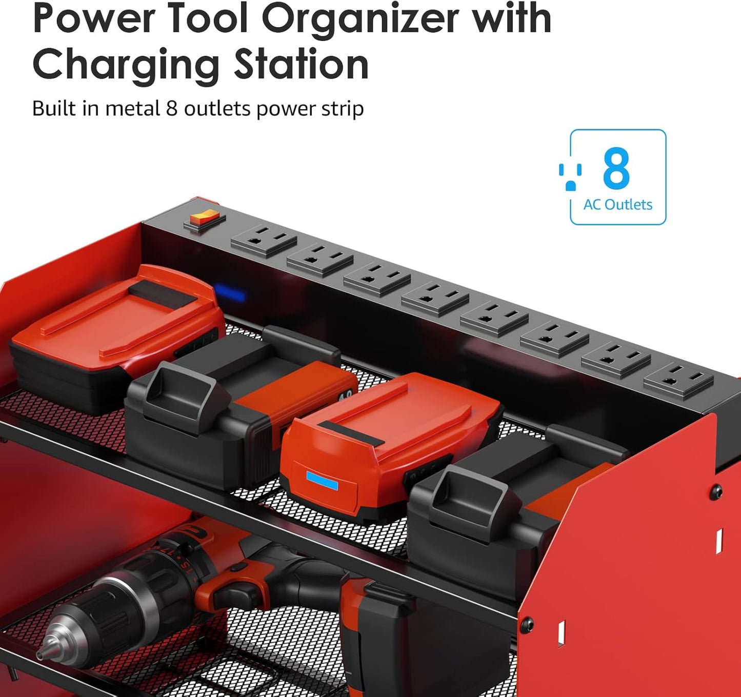 CCCEI Modular Power Tool Organizer Wall Mount with Charging Station. Garage 4 Drill Storage Shelf