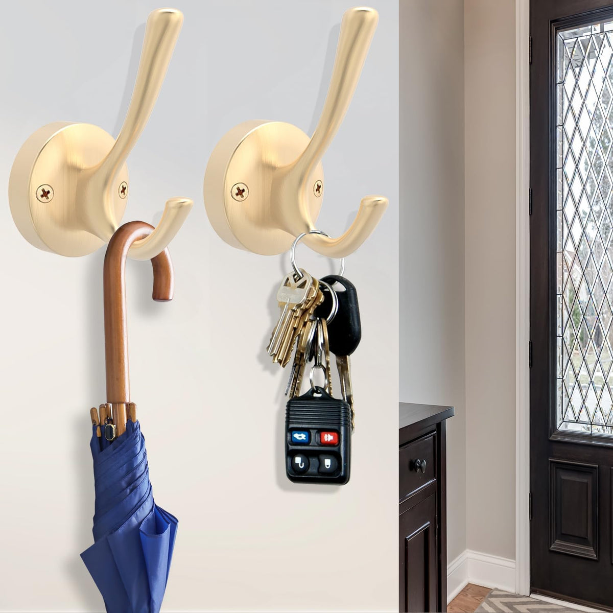 Gold Coat Hooks for Wall, 3 Pack Towel Hook Heavy Duty Metal Double Bath Robe Hook Wall Mount, Hat