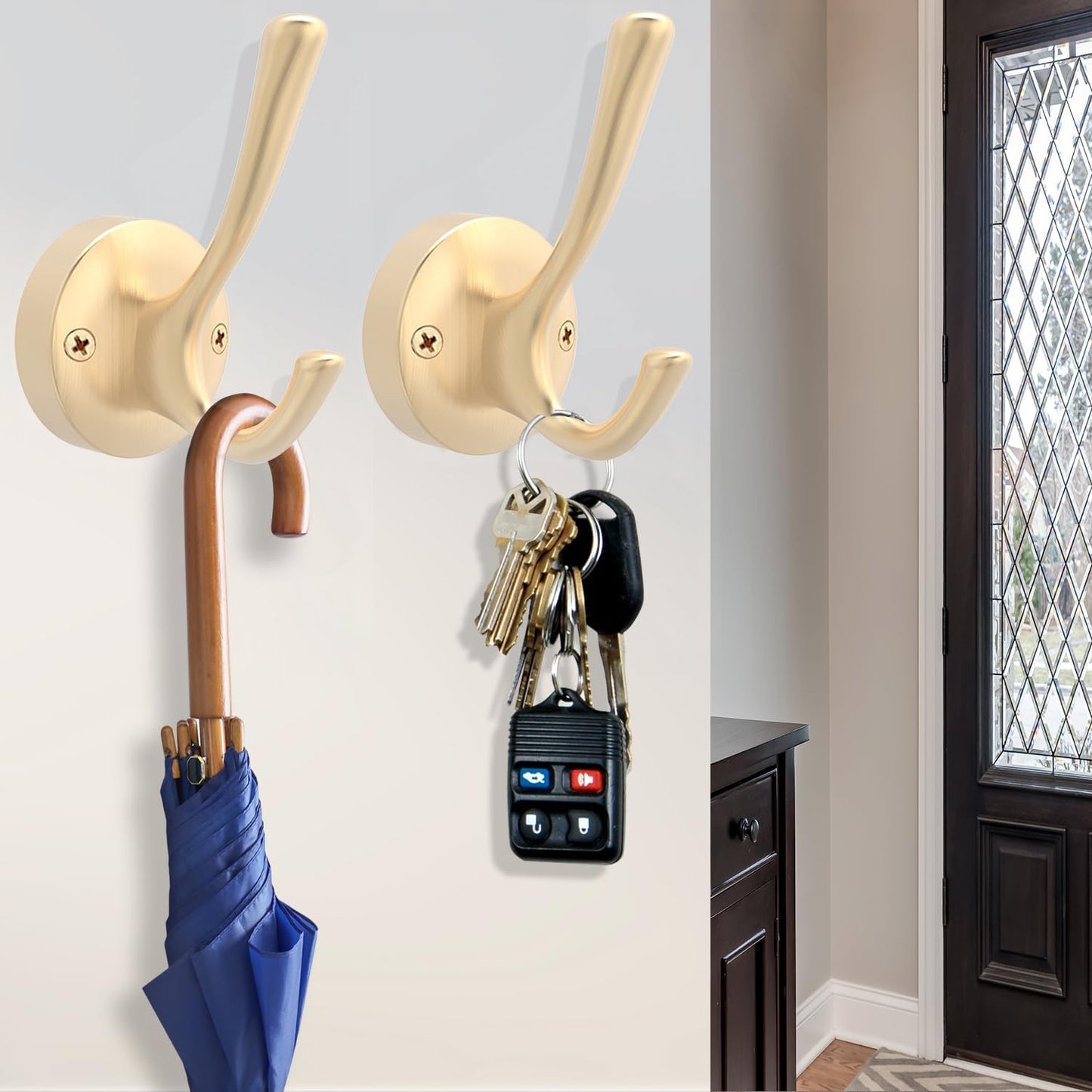 Gold Coat Hooks for Wall, 2 Pack Heavy Duty Towel Robe Hooks, Hats Hooks for Entryway Cubicle