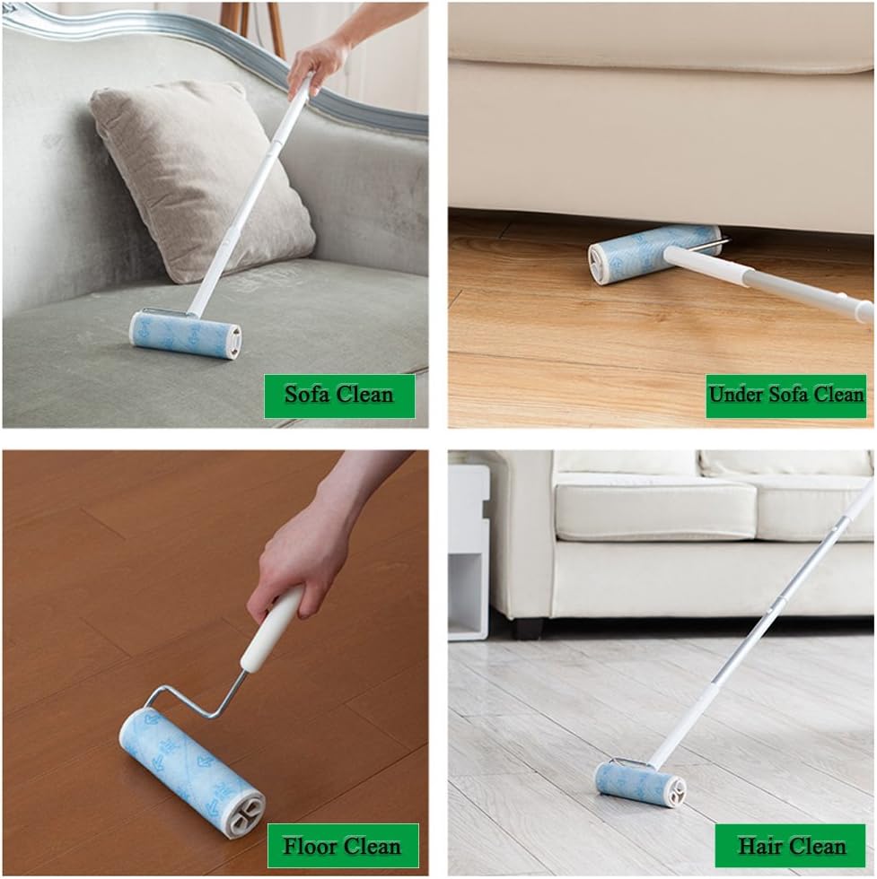 UNIKON 802 Lint Roller Sticky Roller Pet Hair Roller, Long Handle Sticky Mop With 4-Foot Extendable
