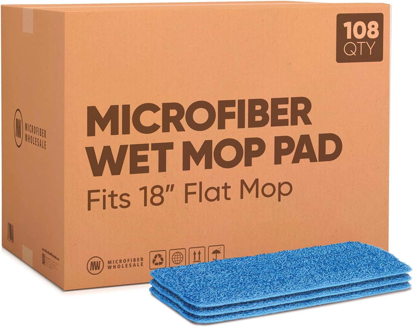 Bulk 18" Microfiber Wet Mop Pads Wholesale - Case Quantity (108 Count) | Use with Any Fastener