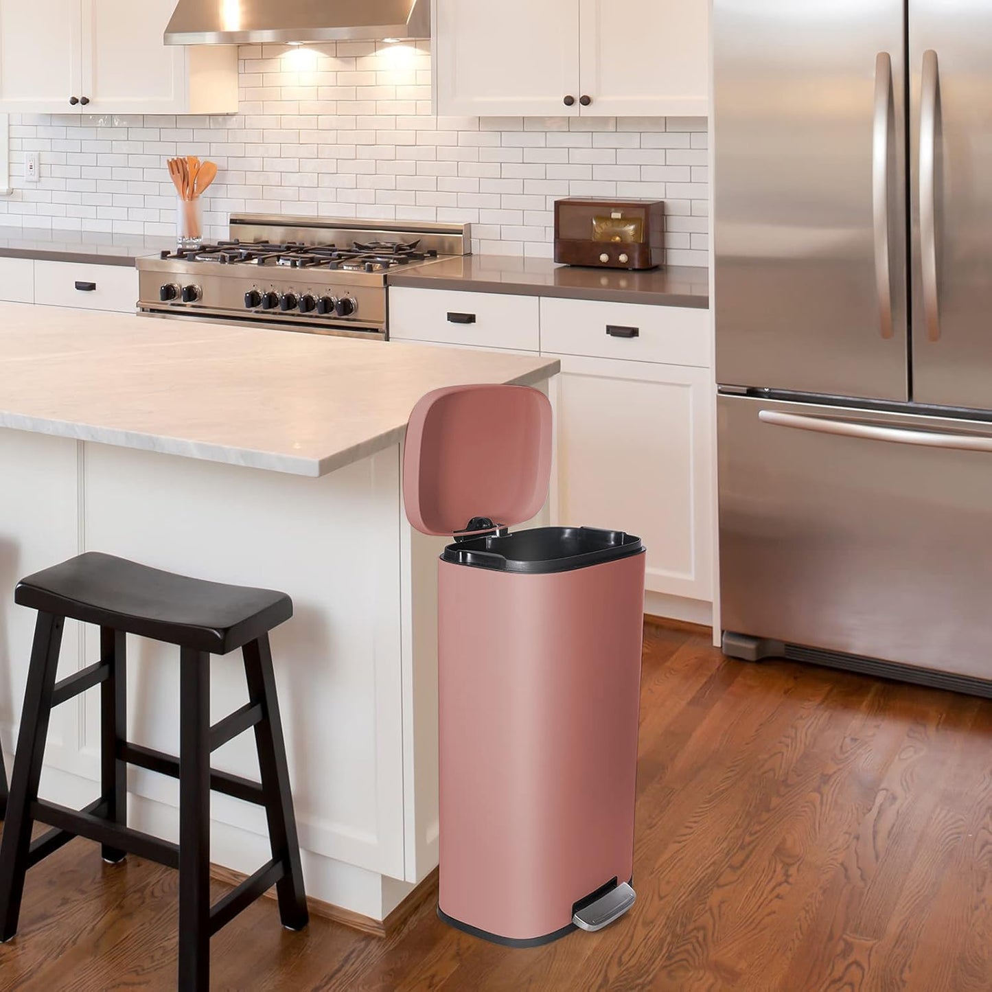 AthLike Trash Can, Stainless Steel Kitchen Garbage Can, Step Waste Bin with Hinged Lid and