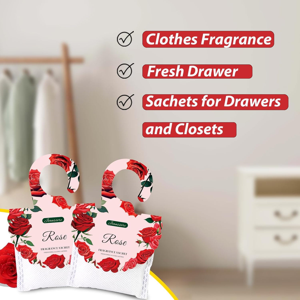 15 Packs Rose Scented Sachets Bag for Drawers and Closets, Air Freshener for Home Fragrance Sachet