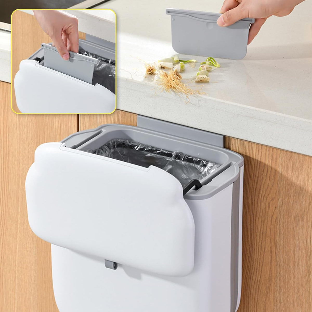 Soddeph 3.2 Gallon Foldable Hanging Trash Can with Lid for Cabinet Door,Kitchen Compost