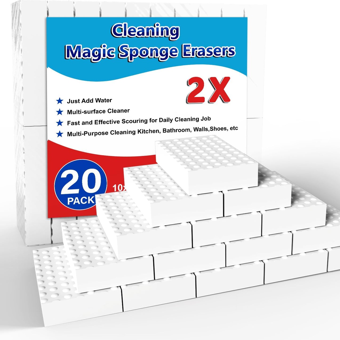 Magic Sponge Erasers, 20 Pack 2X Density Stronger Melamine Sponge Foam Pads, Multi-Functional