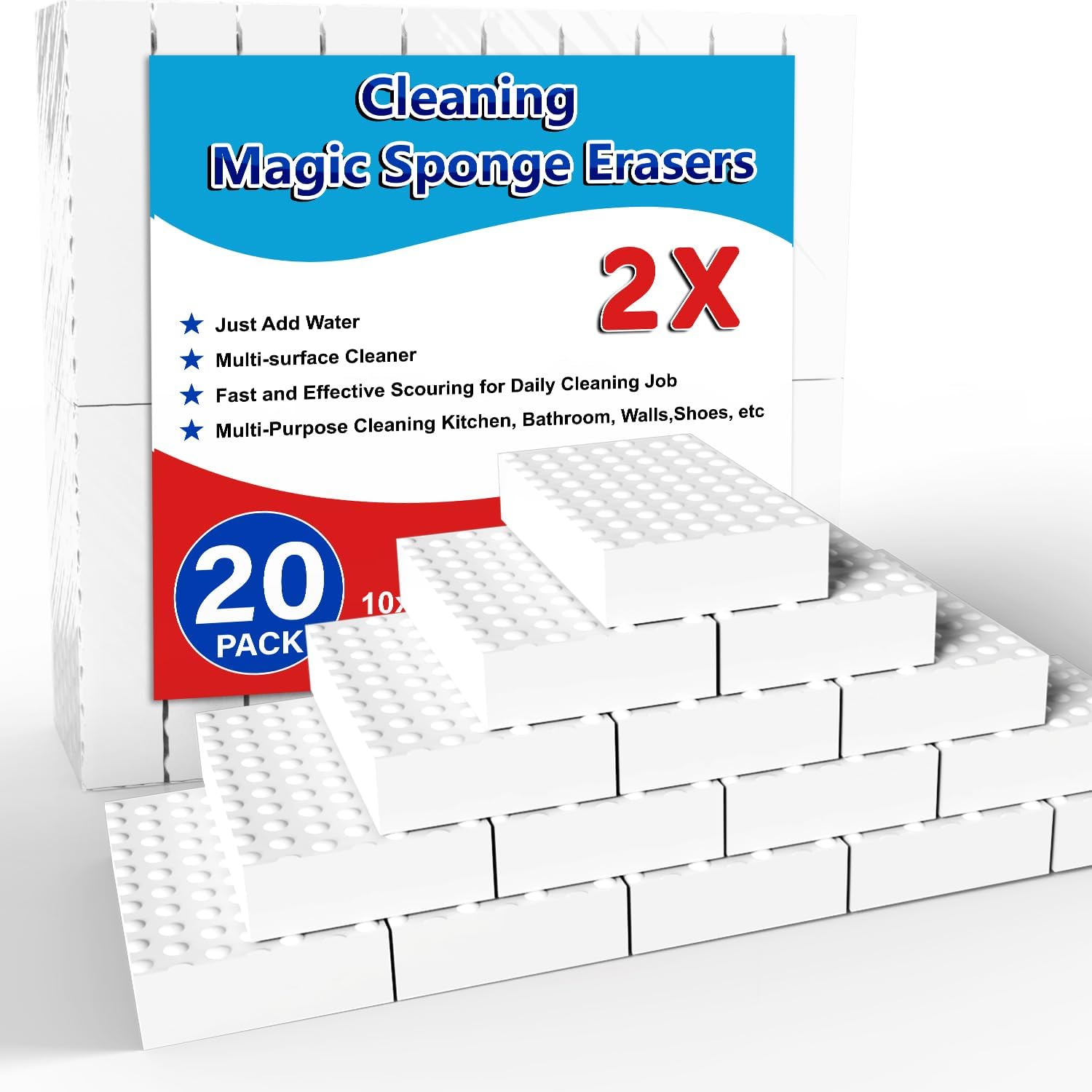 Magic Sponge Erasers, 20 Pack 2X Density Stronger Melamine Sponge Foam Pads, Multi-Functional