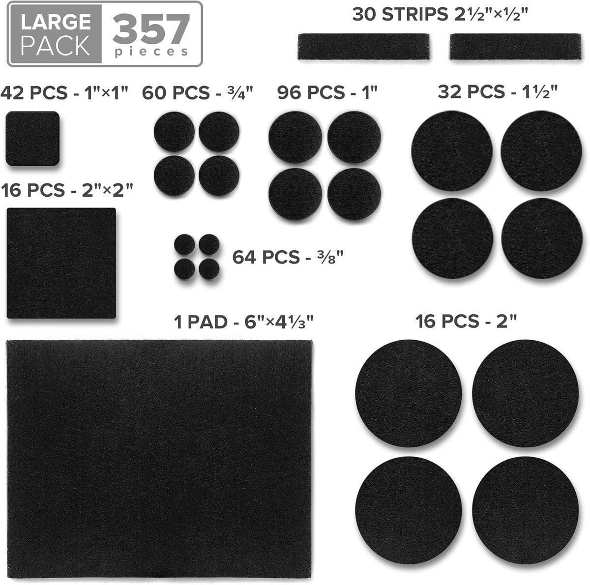 X-Protector 357 Pcs Black Felt Furniture Pads - Huge Quantity of Anti-Scratch, Heavy Duty Floor