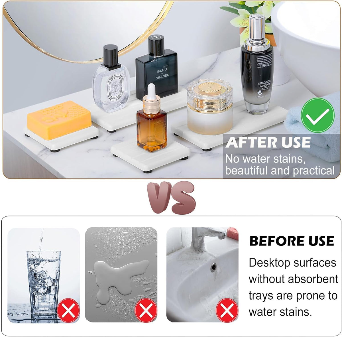 3PCS Stone Drying Tray, Stones Soap Trays, Water Absorbing Stone Tray for Sink, Fast Dry Diatomite