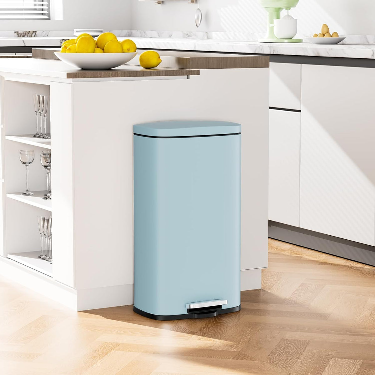 Arlopu 8/13.2 Gallon Step Trash Can, Stainless Steel Garbage Bin, Soft-Close Rubbish Bin with