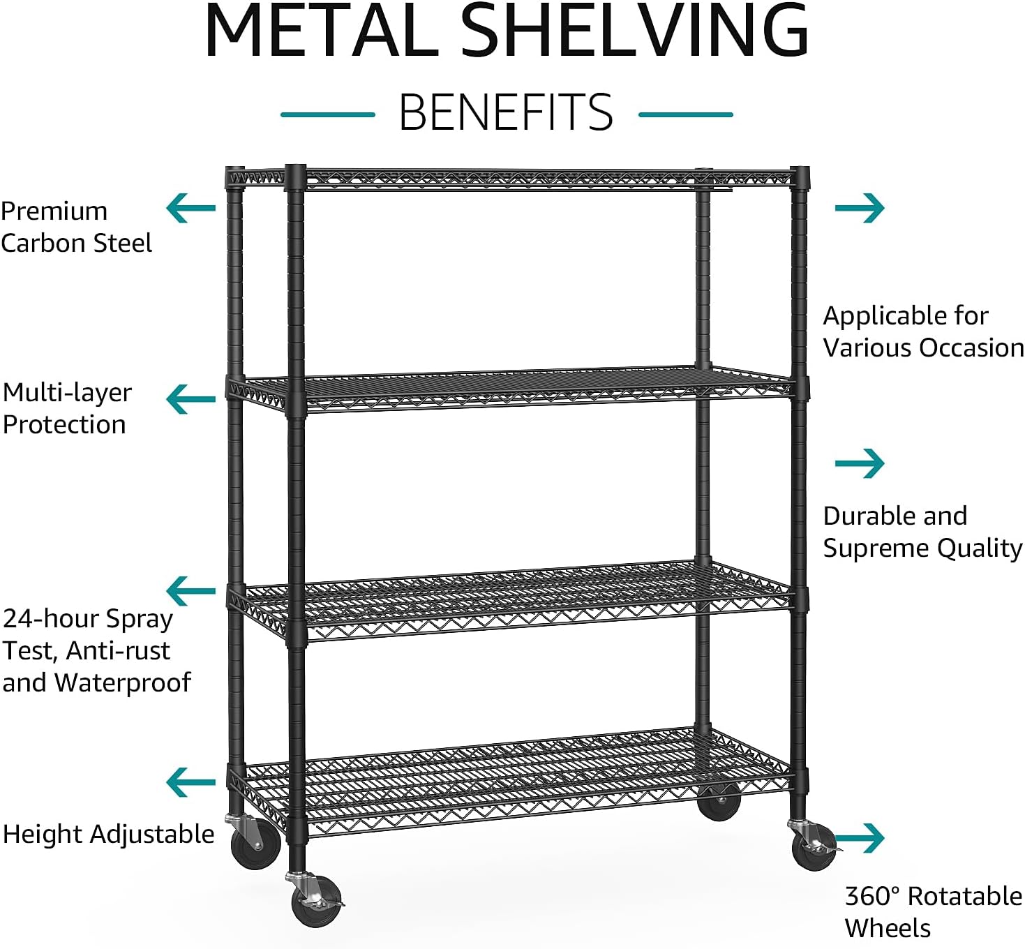 IZEUK Garage Shelving Wide Storage Shelves 4 Tier Metal Shelves 3200 LBS Heavy Duty Adjustable