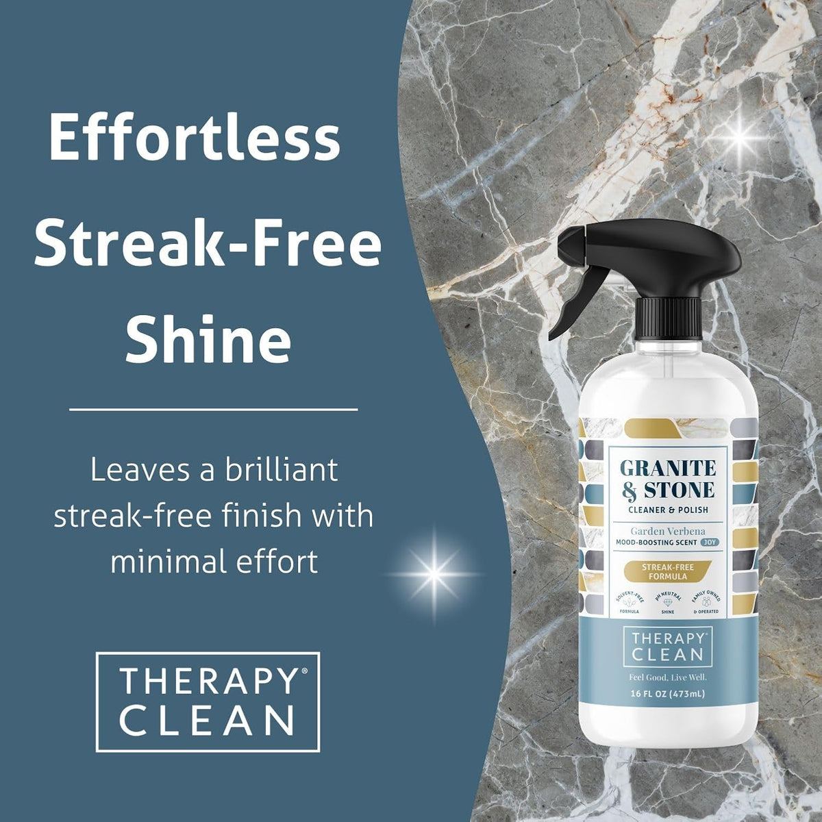 Therapy Granite Cleaner Kit with Microfiber - Daily Countertop Cleaner for Stone, Granite, Marble