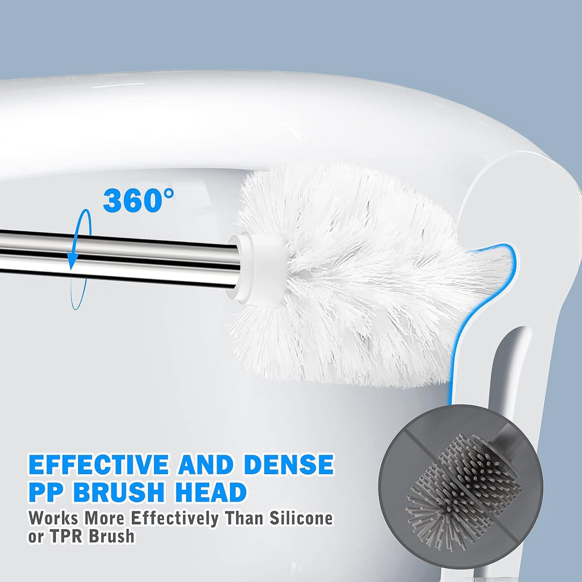 Toilet Brush and Holder, 2 Pack Toilet Brush with 304 Stainless Steel Long Handle, Toilet Bowl