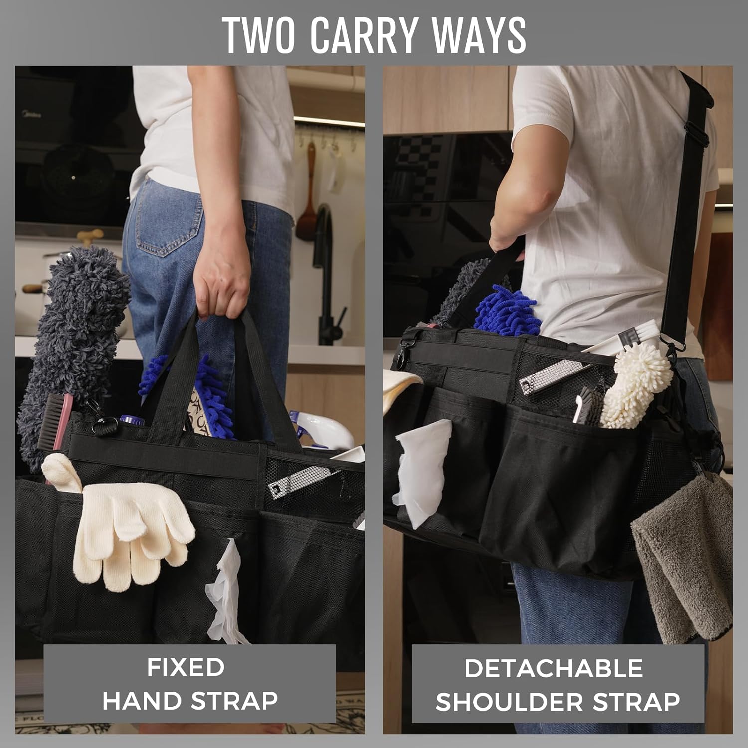 Wearable Cleaning Caddy Organizer with Handle & Shoulder Straps for Housekeepers, Under Sink & Car