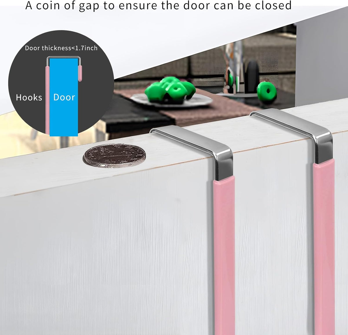 FYY Over The Door Hooks, 4 Pack Upgraded Long Door Hangers Hooks with Rubber Prevent Scratches