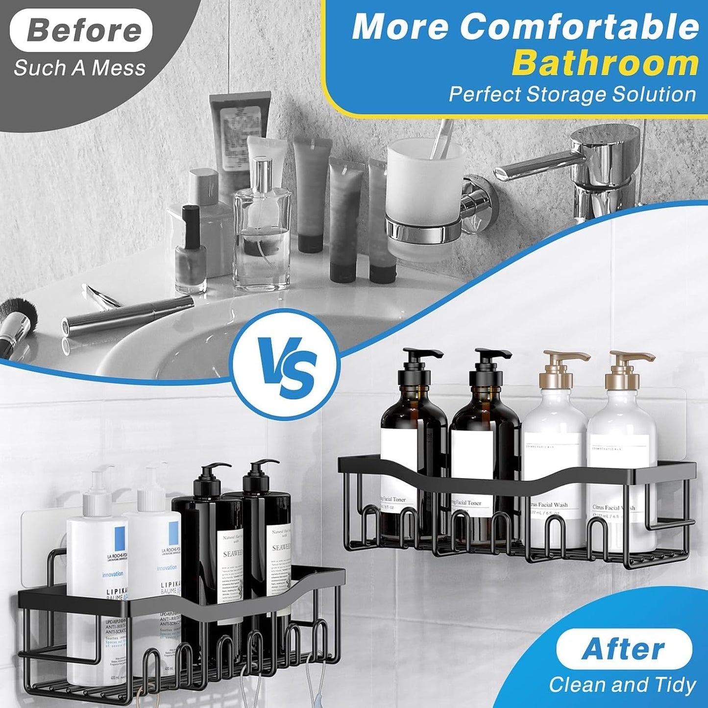 EUDELE Adhesive Shower Caddy, 5 Pack Rustproof Stainless Steel Bath Organizers With Large Capacity